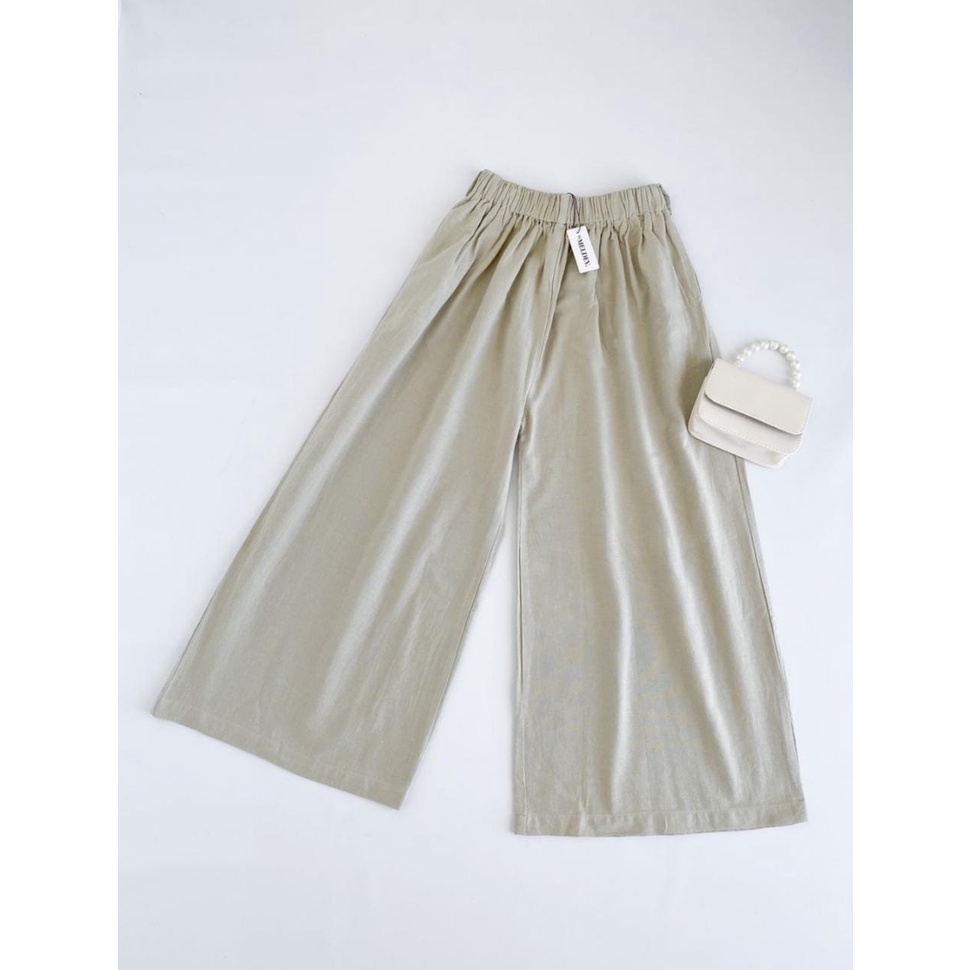 Celana Kulot Highwaist Bahan Premium Linen Wide Leg Cullotes - Linen Cullote Pants - COD