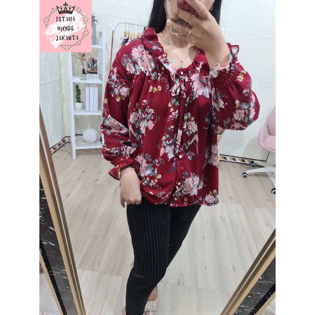 ISTANA MODE JAKARTA Sonya Jumbo baju atasan wanita terbaru blouse korean style blouse wanita lengan panjang-MARON 3