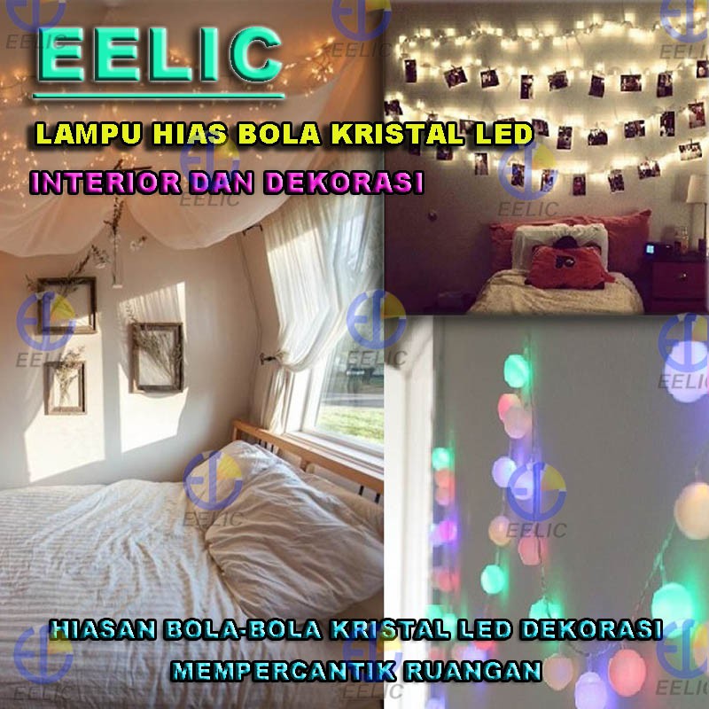 EELIC LAU-WW20BL LAMPU HIAS CRYSTAL WARNA-WARNI 20 LED MOTIF BOLA KARET