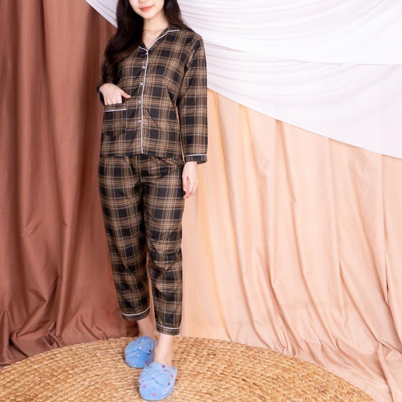 ✹ JNV - Piyama PP Katun Premium - Motif Kotak - Baju Tidur Lengan Panjang ☝