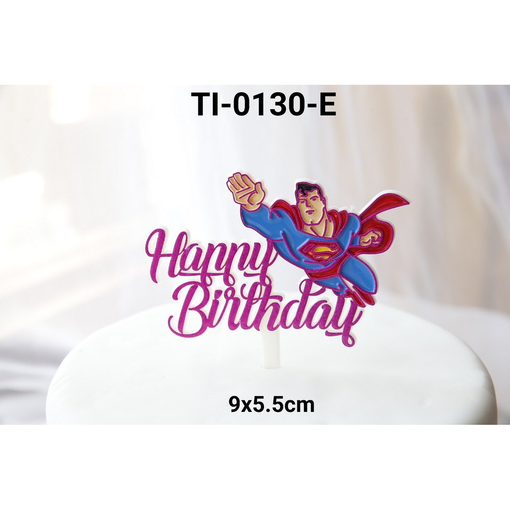TI-0130-E Cake topper tulisan happy birthday superman avenger ungu