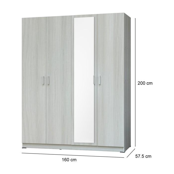 FULL KAYU - Kirana Lemari Pakaian / Lemari Baju 4 Pintu + Kaca Madison