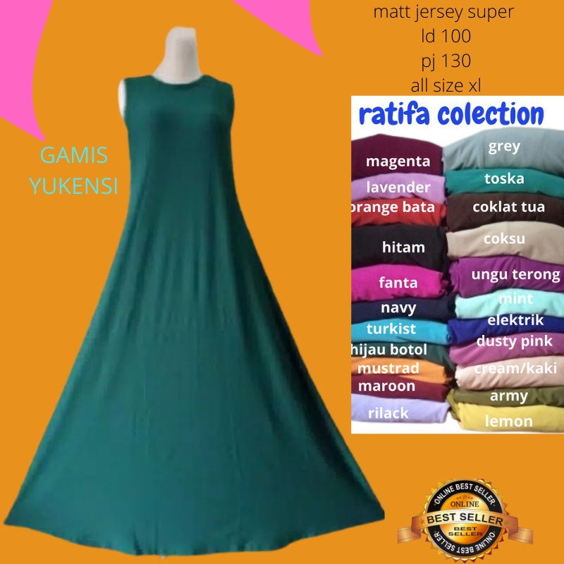 Gamis JERSEY Tanpa Lengan Yukensi Kutung All Size xl/Inner jersey buntung.By Ratifa Collection