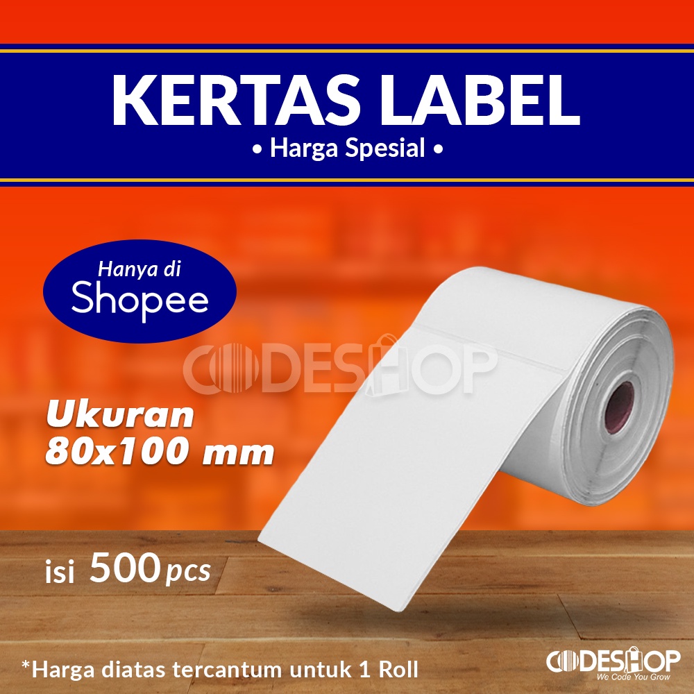 Kertas Label Thermal Uk. 80x100 mm Isi 500 Stiker Resi 80 x 100