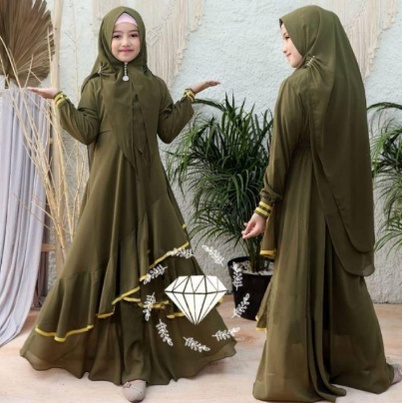 Gamis anak brukat terbaru 2022 syari sage green hijau sage ravindra kid usia 8 9 10 11 12 thn keren 