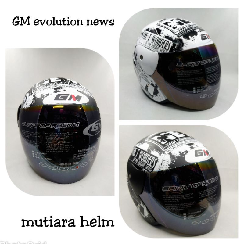 Helm GM evolution koran/news hitam doff, putih