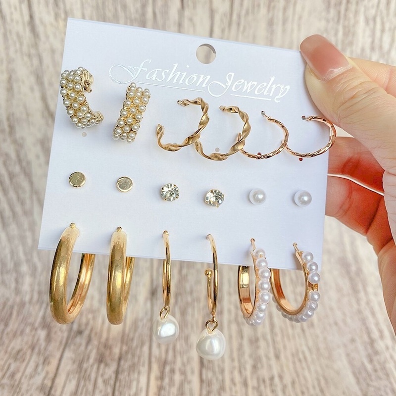 Set Anting Hoop 17km Gold Silver Hias Mutiara Bentuk Hati Butterfly Drop Untuk Aksesoris Perhiasan-26