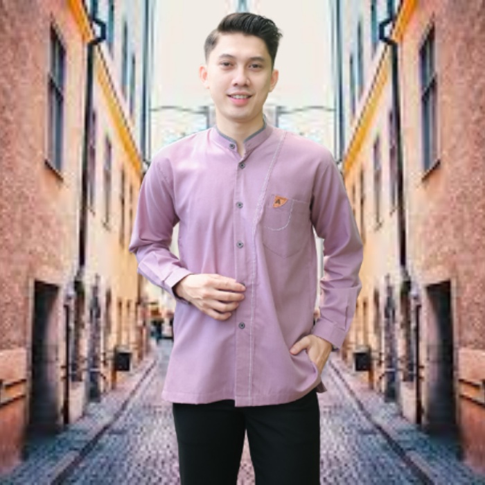 Koko Dewasa Premium Katun Lilac Baju Muslim Pria kurta Dewasa Lengan Panjang