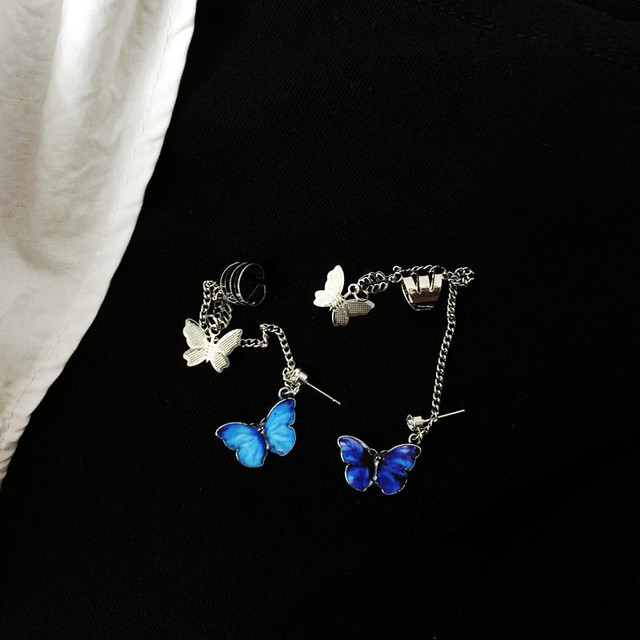 1Pcs Three-dimensional Butterfly Earrings for Women Korean Personality Ear Clip Integrated Tassel Chain Ear Jewelry