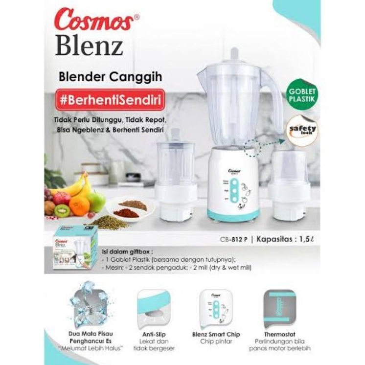 Blender Cosmos Blenz 812P 1.5 Liter Plastik Garansi Resmi