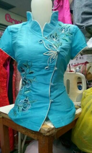 PROMO... Sale Stok..!!! Cheongsam Polos Bordir Lengan Pendek Wanita