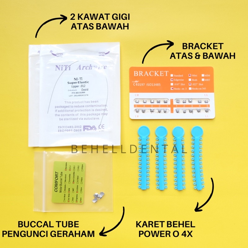 PAKET BEHEL ORIGINAL PERMANEN METAL ORTHO BRACKET FANCY ORENS OREN ORANGE ROTH WITH HOOK - Braces Dental Untuk Perbaikan / Perawatan Gigi - Kawat Orthodontic Metalic Untuk Perawatan Gigi Berantakan - Behelldental