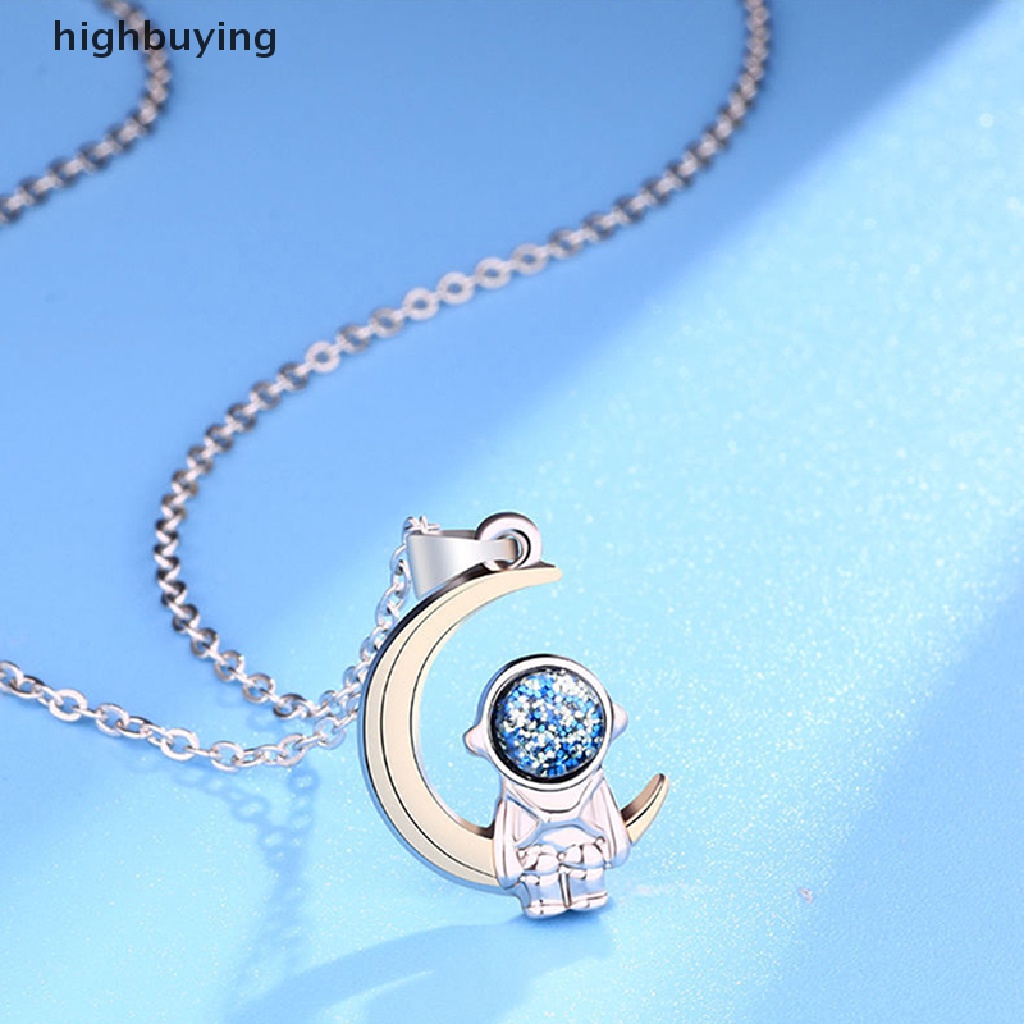 Hbid 1 Pasang Kalung Rantai Liontin Astronot Bahan Titanium Steel Warna Silver Romantis Untuk Pasangan