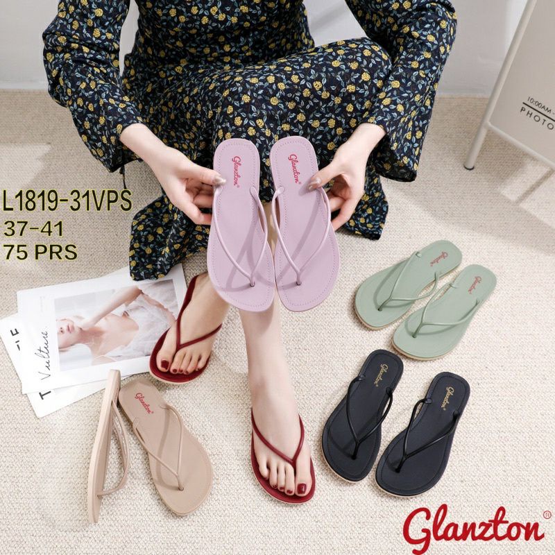 Sandal Jelly Jepit Tali Tipis Wanita Sandal Pantai Tali Kecil Doff Glanzton JLT L1819-31 Terbaru