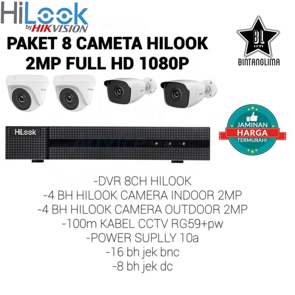 HILOOK PAKET 8 KAMERA 2MP FULL HD1080P ORIGINAL BERGARANSI