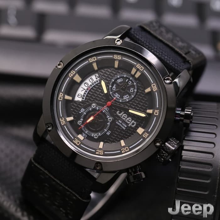 Jam Tangan Jeep Crono Aktif Tali Kanvas - Jam Tangan Pria Kanvas Super Mewah - Coklat