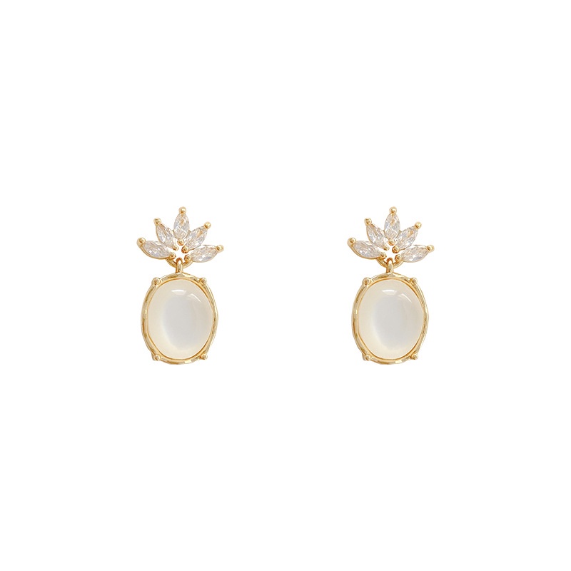 Anting Bentuk Oval Desain Nanas Opal Gaya Korea Untuk Wanita