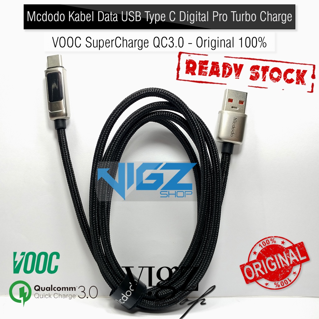 Mcdodo Kabel Data USB Type C Digital Pro Dartcharge Turbo Charge VOOC SuperCharge QC3.0 Original Silver