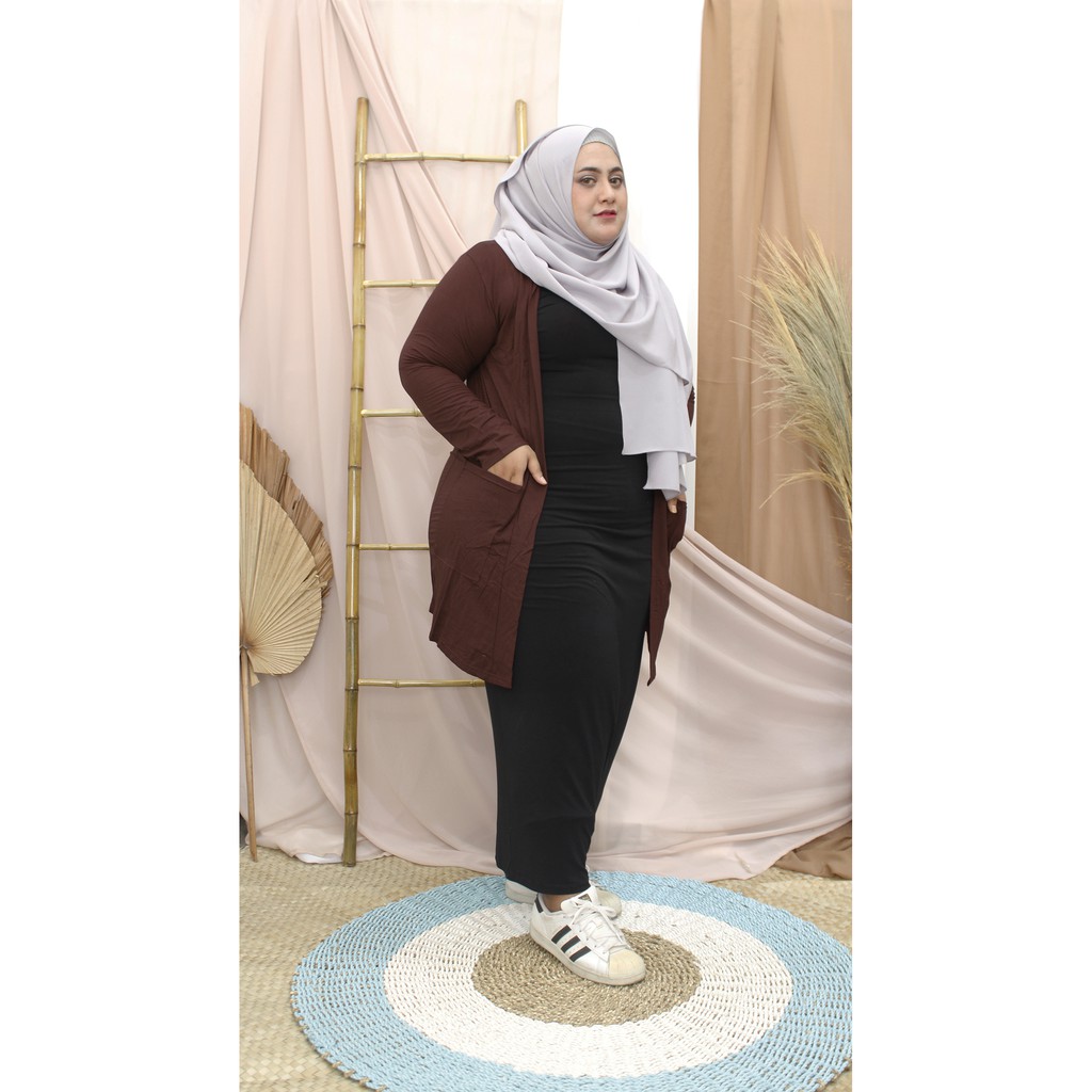 Outer Cardigan Kaos Polos Lengan Panjang Big Size / Jumbo