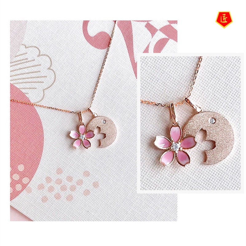 [Ready Stock]18K Rose Gold Cherry Blossom Pendant Korean Style Refined Rhinestone