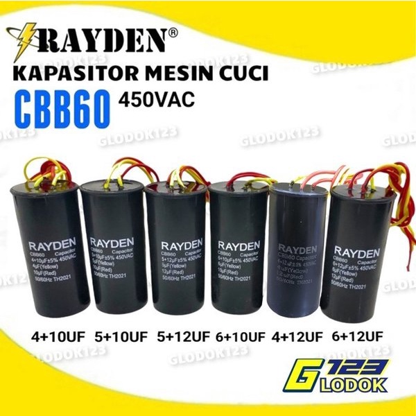 Kapasitor Mesin Cuci 2 Tabung CBB60 450VAC Body Bulat Hitam