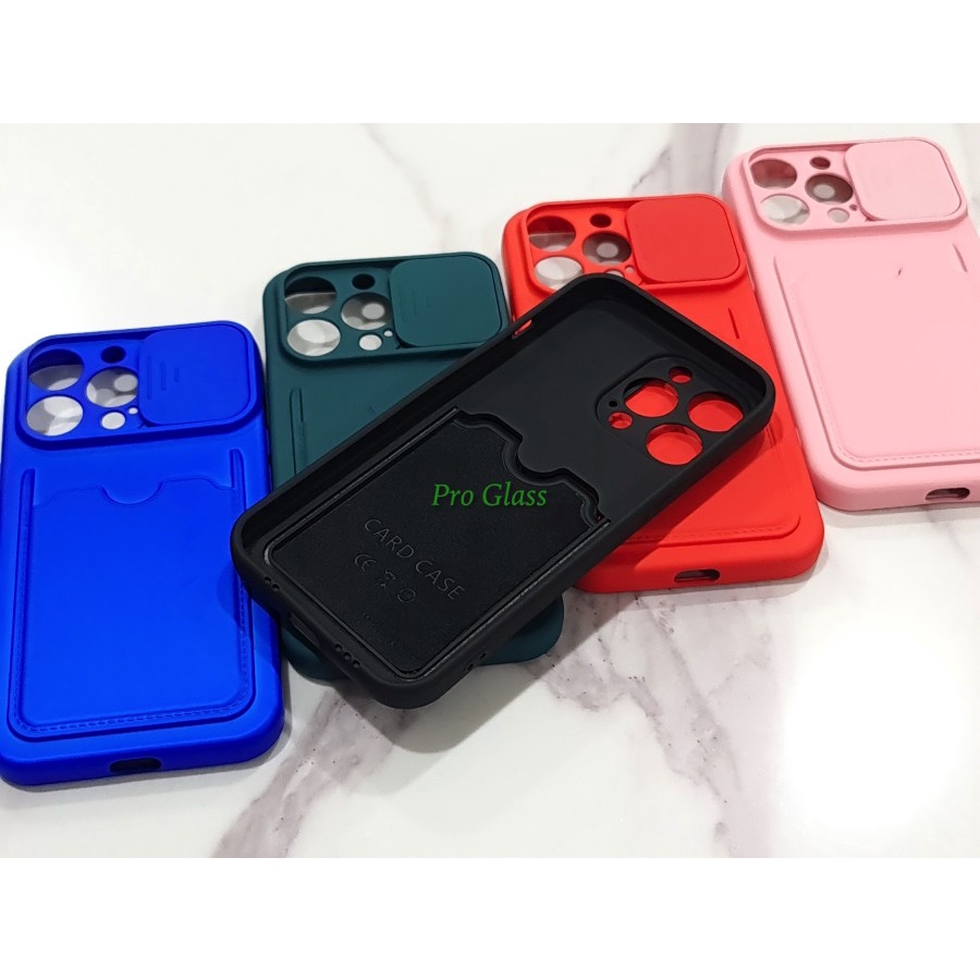 C128 Iphone 13 / 13 Pro / Max Silicone Card Holder Case + Lens Cover