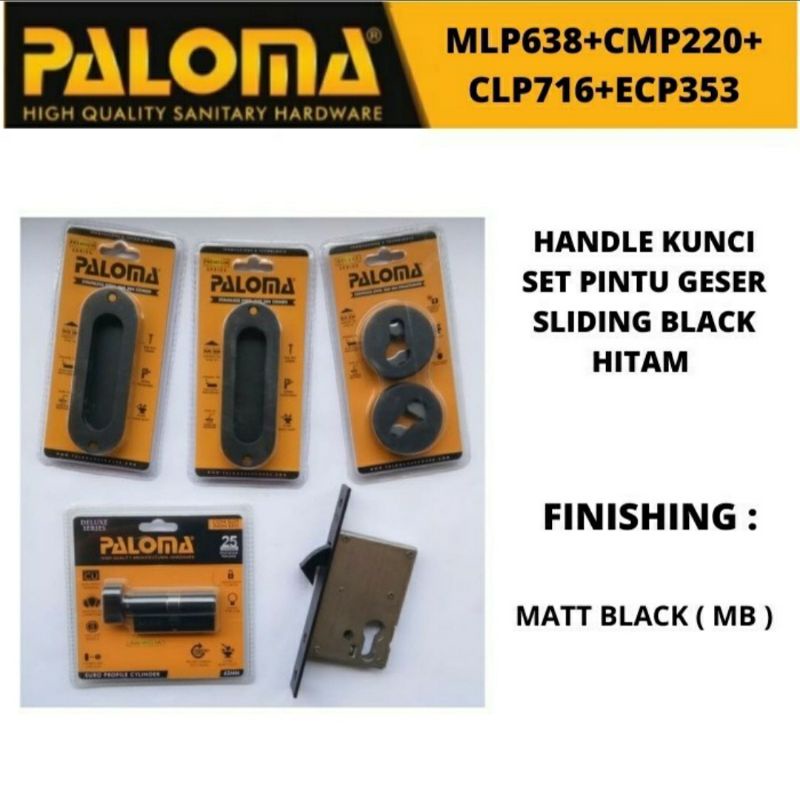 PALOMA Kunci Pintu Sliding Geser Hitam Matt Black Set Handle Gagang