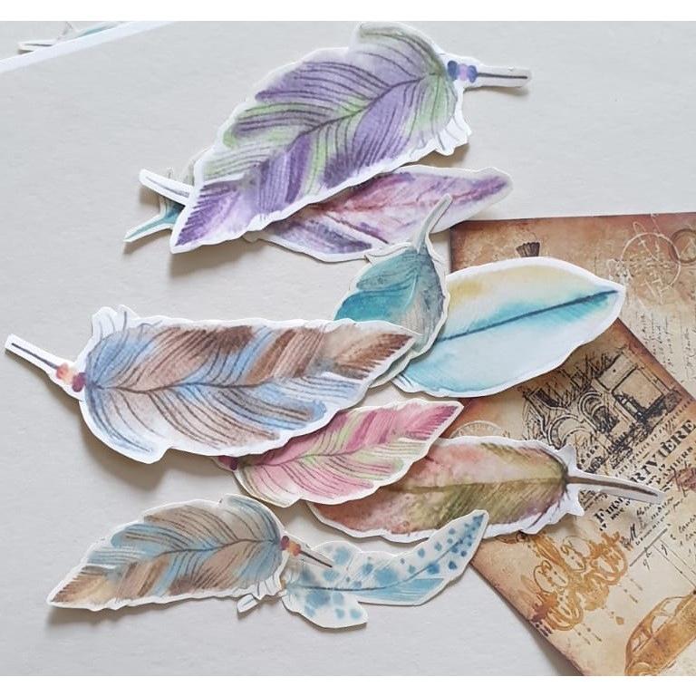 Journaling Deco - Feather Sticker - Stiker Bujo Motif Bulu (10pcs)