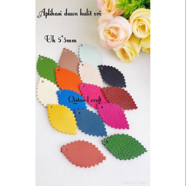 Aplikasi daun kulit asli uk 5*3mm 12pcs