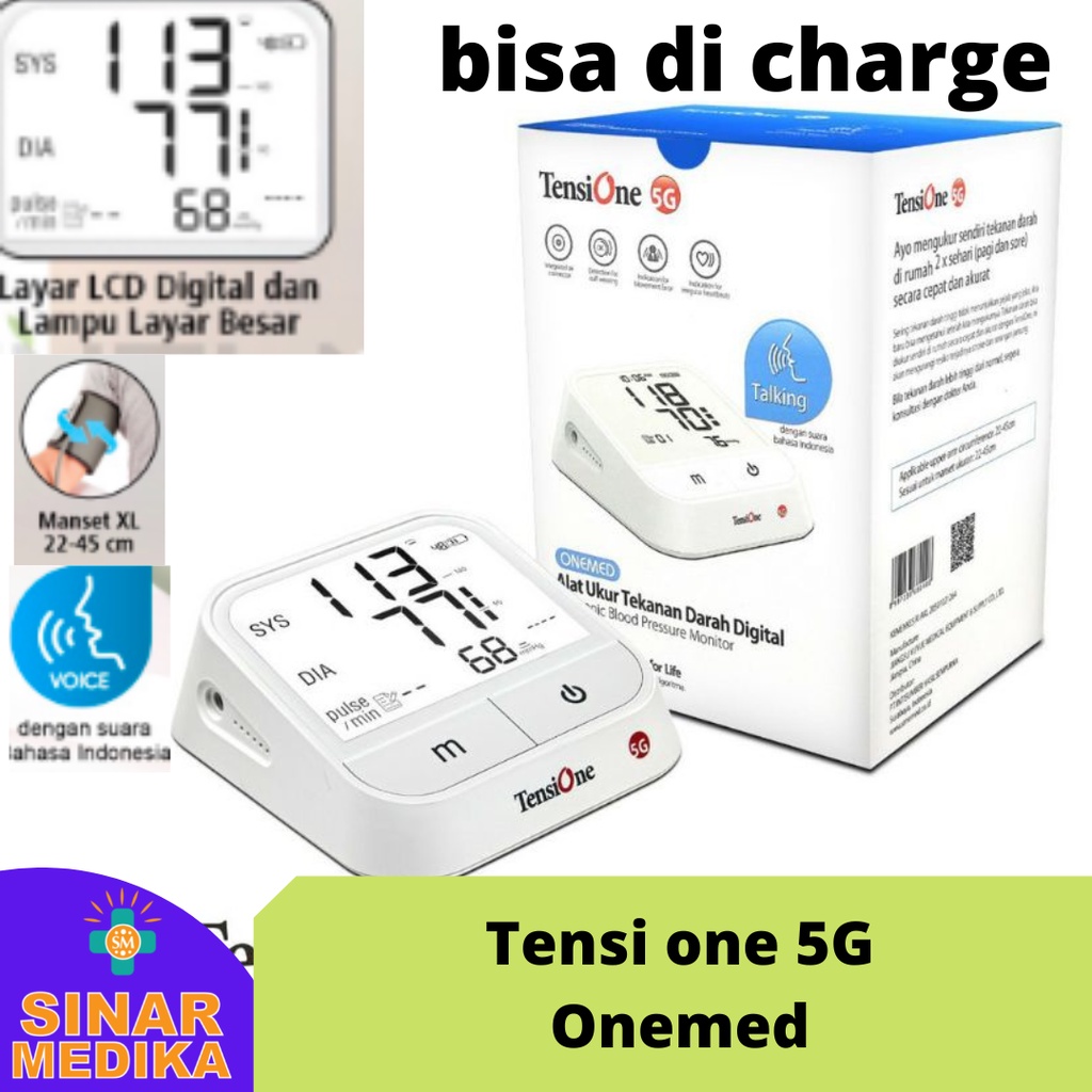 Tensi one 5G . Tensimeter Onemed bisa charge suara bahasa indonesia . Alat Ukur tekanan darah Onemed