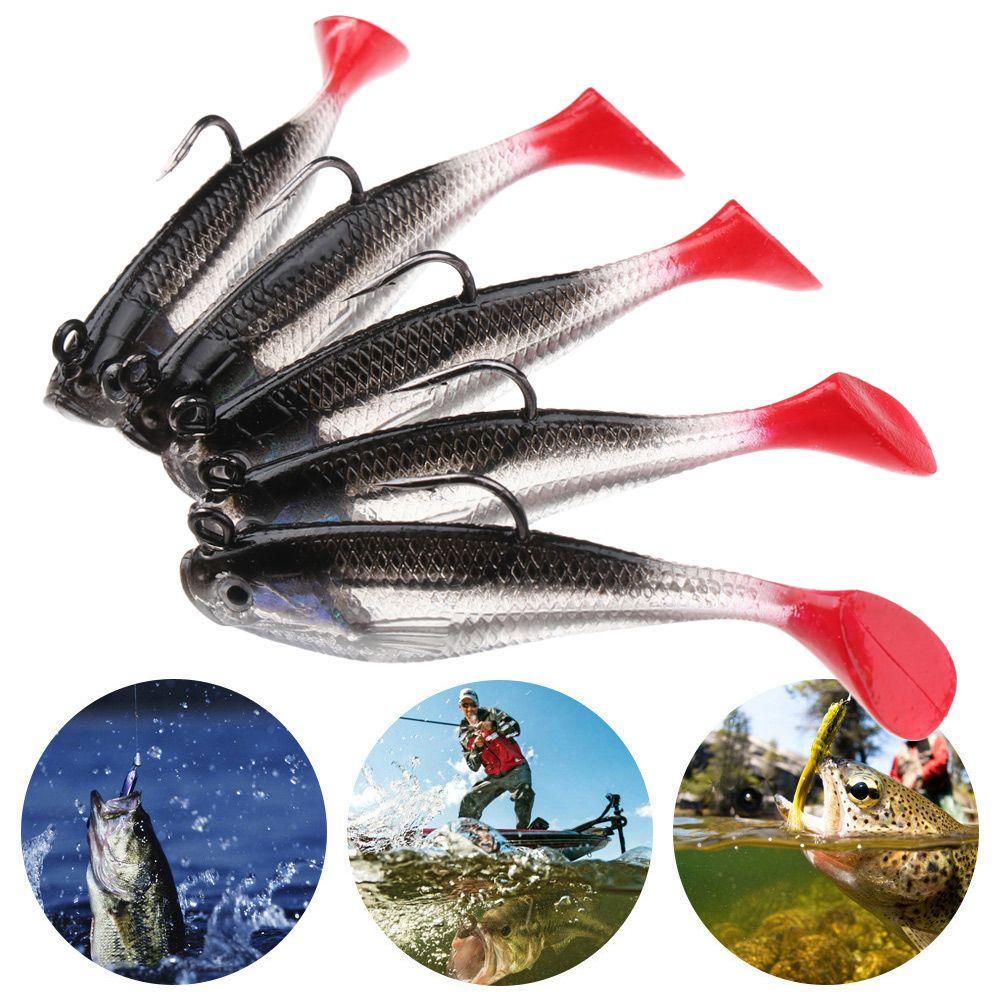 TOP 5pcs /Box Lure 9.5g /80mm Perlengkapan Ikan T Ekor Memimpin Ikan Swimbait