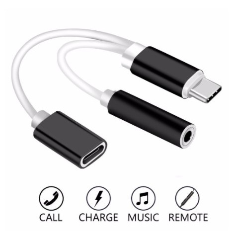 [KABEL] - Robotsky Adapter 2 in 1 USB Type C to AUX 3.5mm Headphone + USB - USB Type C - S-K06 - Bla