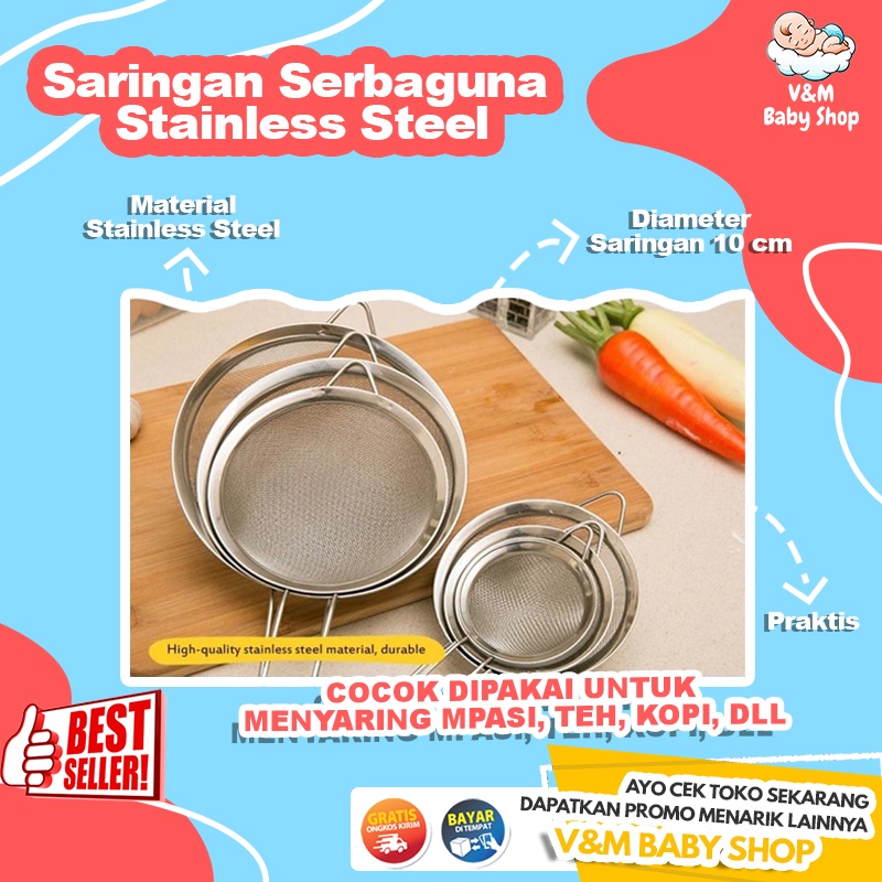 VnM079 | Saringan Serbaguna Stainless Steel | Saringan Mpasi Stainless Steel | Saringan Minyak Teh Kopi Stainless Steel | Perlengkapan Mpasi Bayi