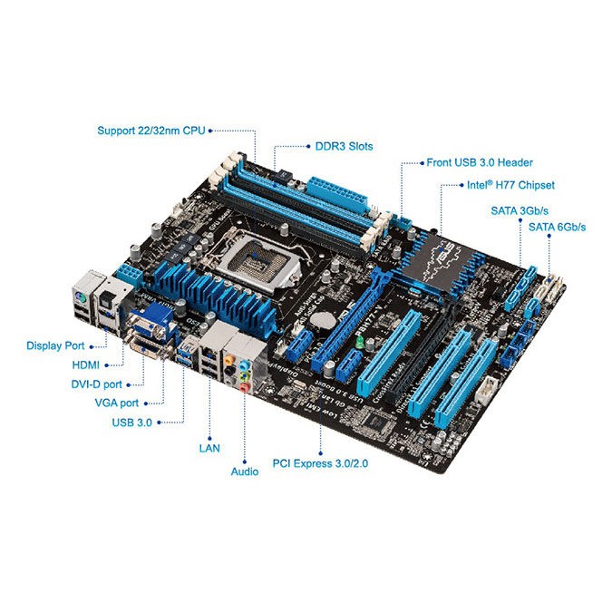 MOBO Intel soket LGA 1155 P8H77 ASUS / GIGABYTE ATX Onboard H77