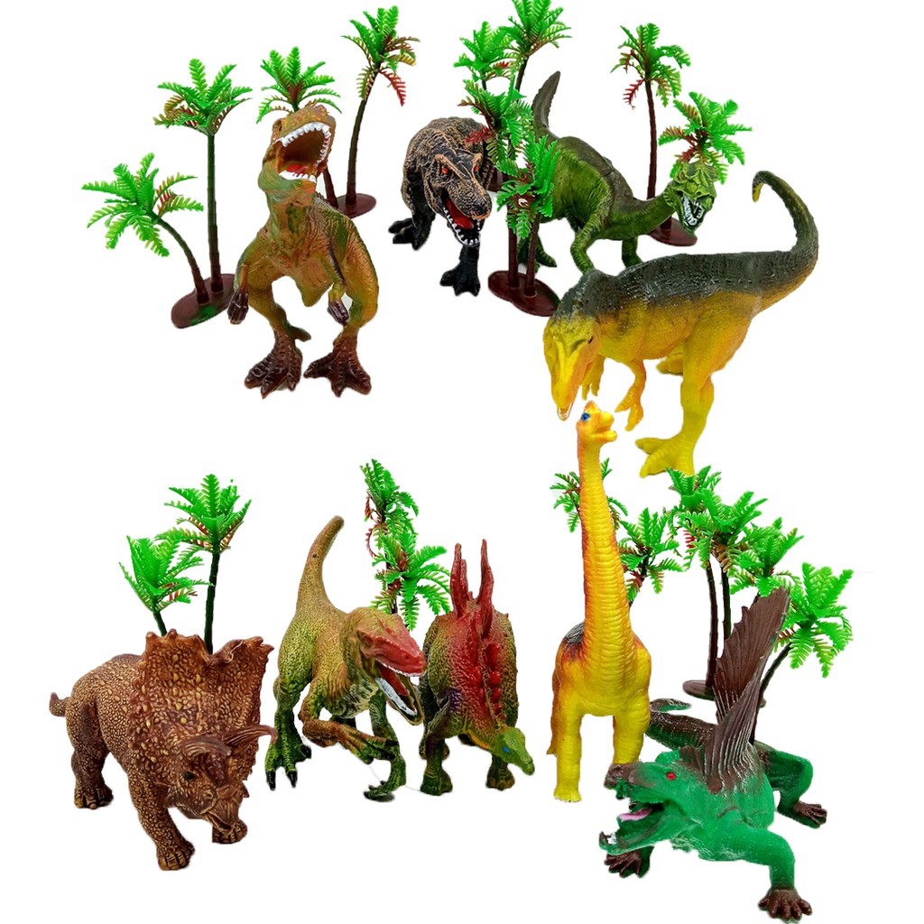 Set Dinosaurus Paradise Box Mainan Anak Miniatur Dino dengan Tanaman