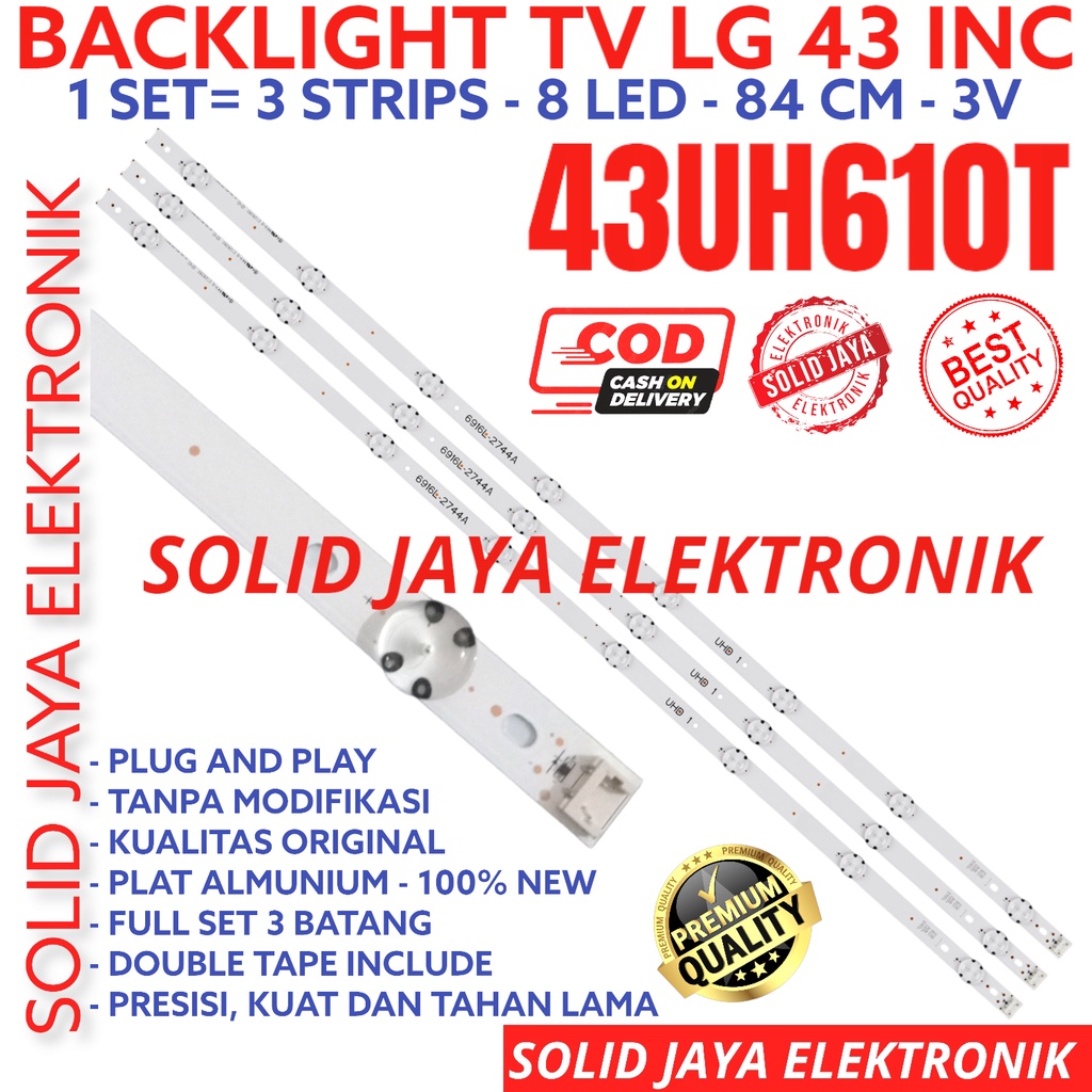 BACKLIGHT TV LED LG 43 INC 43UH610 43UH610T 43UH610 T 43UH610-T LAMPU BL 43UH LG 8K 3V 8LED 8 KANCING LAMPU 3 STRIP 43INCH 43INC 43IN INCH IN LED BL