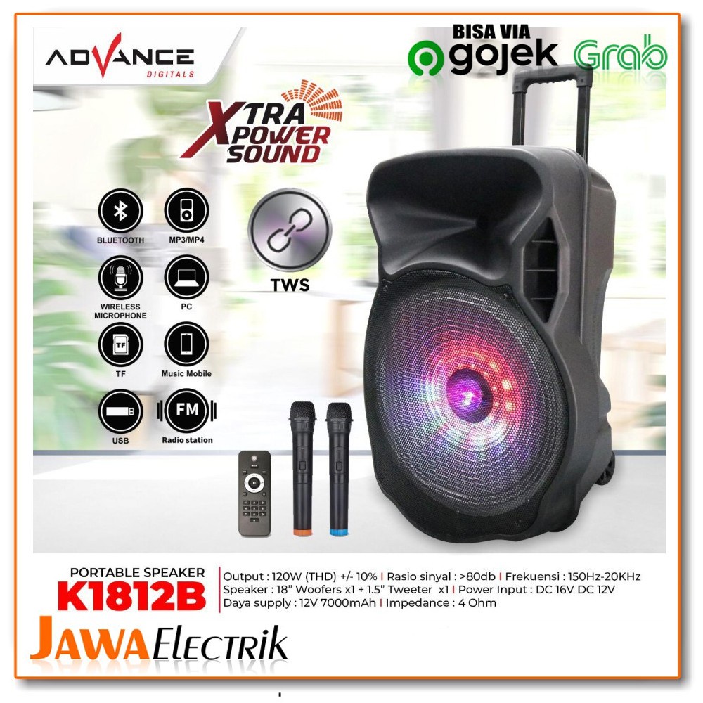 ADVANCE K1812B SPEAKER PORTABLE 18 inch - FREE 2BH MIC