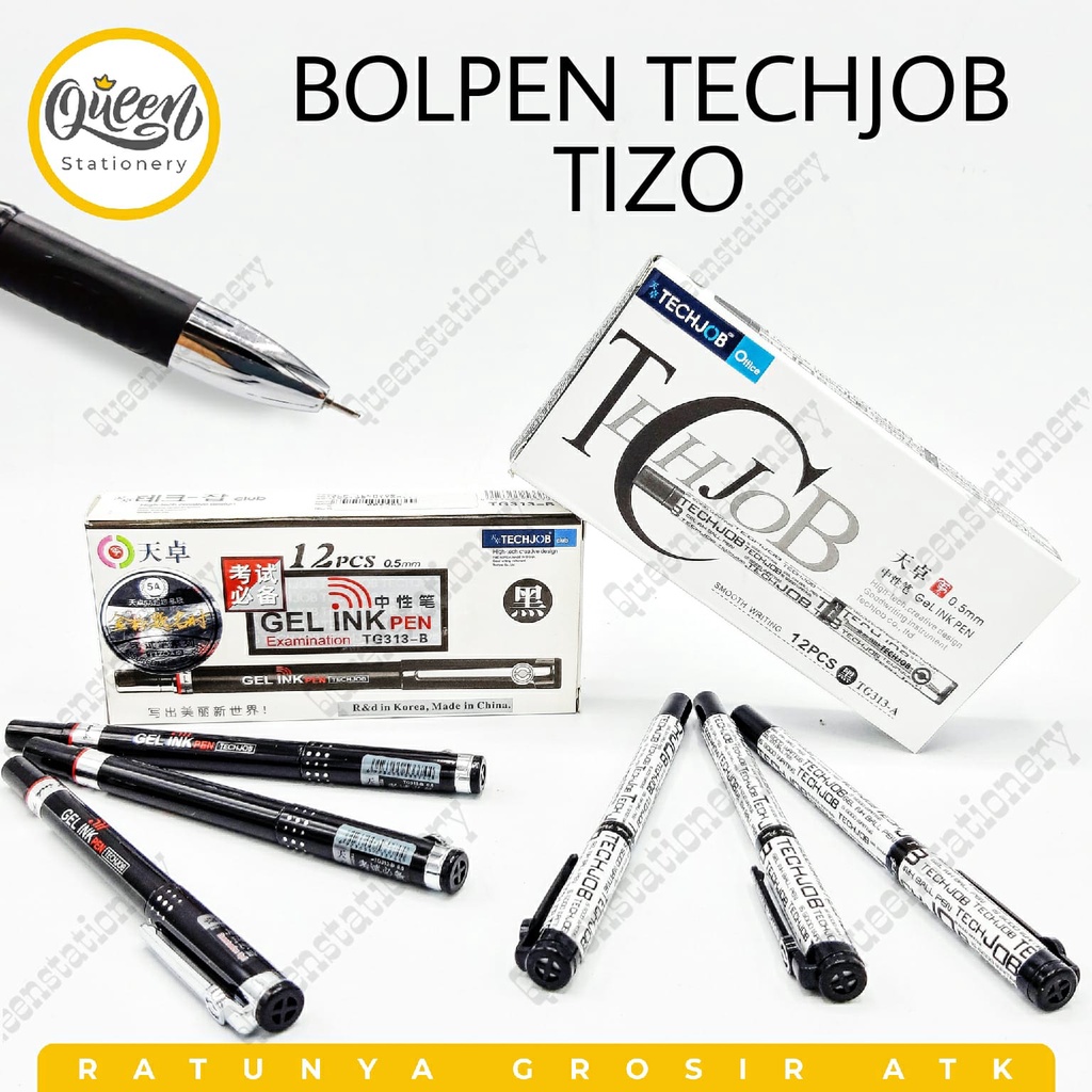 

(1 PCS) BOLPEN TECHJOB TIZO / BOLPEN 0.5 MM / PULPEN / BOLPOIN / BALLPOINT / POLPEN HITAM / GEL INK PEN