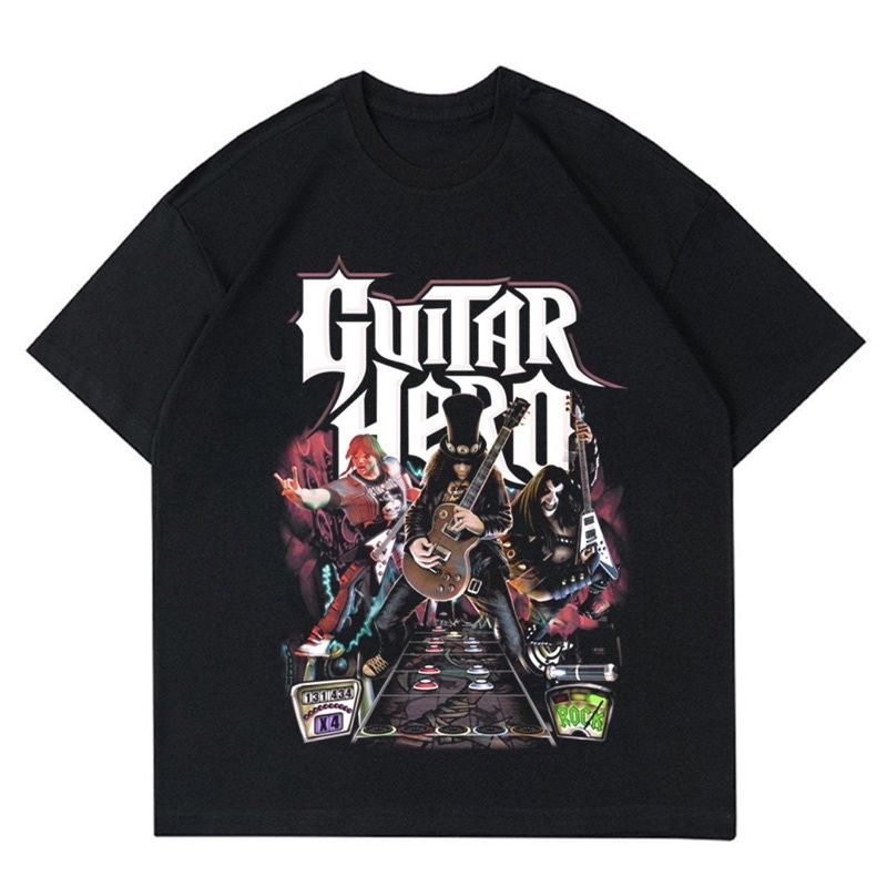 KAOS VINTAGE GAME GUITAR HERO | T-SHIRT NOSTALGIA GUITAR HERO PS2| KAOS BAND ROCK DISTRO PREMIUM TER