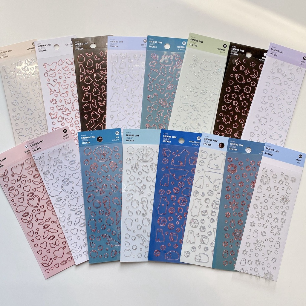

[HARU] Shining Hologram Sticker Deco Outline Photocard Sticker Kisscut Journaling Gold SIlver Foil Stiker