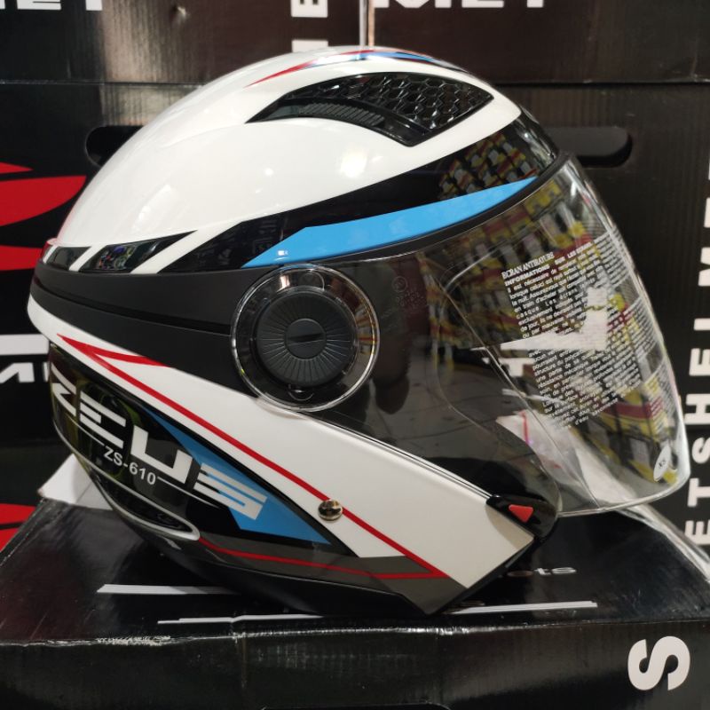 HELM ZEUS 610 MOTIF WHITE 0027 BLACK BLUE