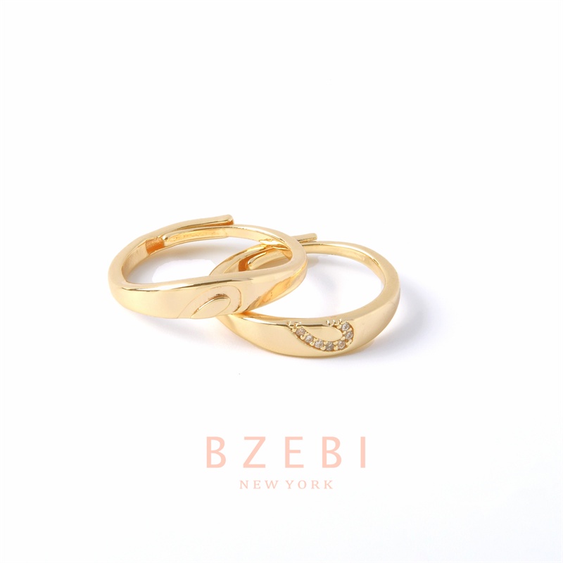 Bzebi Cincin Emas 18k Model Terbuka Dapat Disesuaikan Hias Berlian Gaya Korea Untuk Wanita 273r