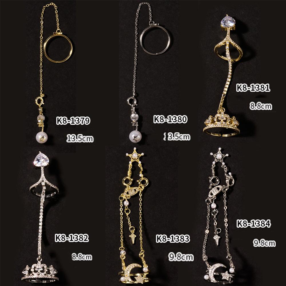 Mxbeauty Perhiasan Cincin Kuku Emas Perak Mahkota Liontin Rumbai Logam Zirkon Nail Art Dekorasi