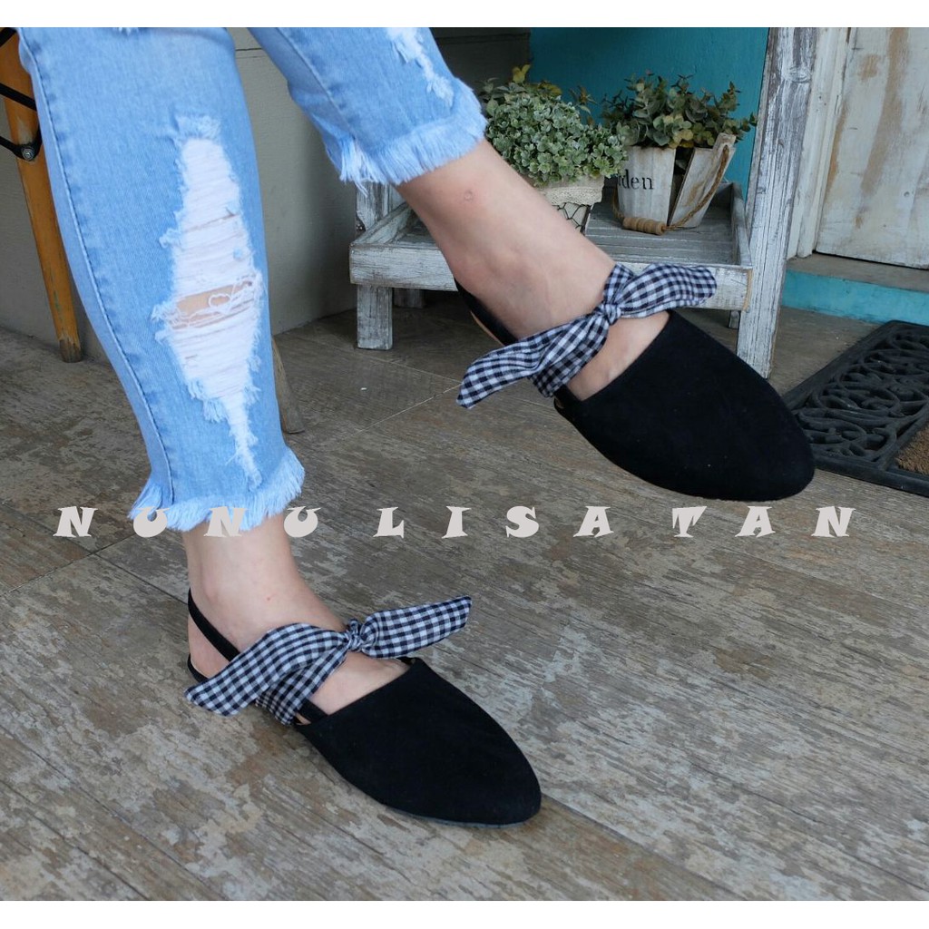 NunuLisaTan ALFA - Termurah Flatshoes Teplek wanita  Pita Kain KTK Tali