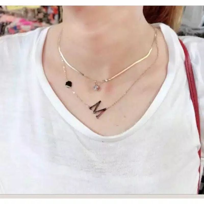 kalung huruf 2 layer titanium asli anti karat dan luntur / kalung inisial 2 layer best seller