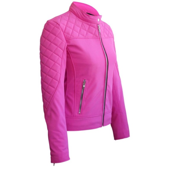 jaket semi kulit wanita Pink casual