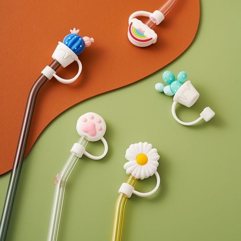 Penutup Tutupan Sedotan Tutup Bahan Silikon Lucu Motif Silicone Straw Plug