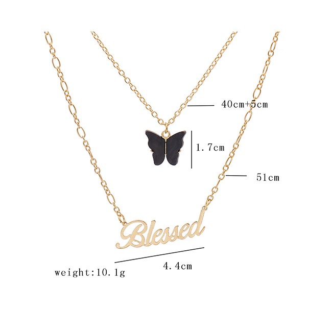 LRC Kalung Wanita Fashion Butterfly Letter Resin Alloy Multilayer Necklace K43611