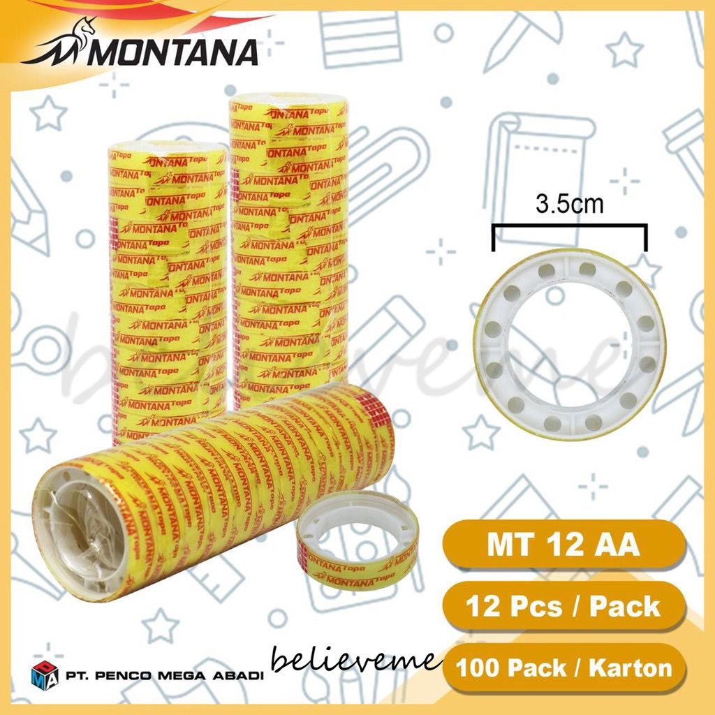 

12 Pcs MONTANA Isolasi Kecil Bening Lakban Kecil Lakban Bening