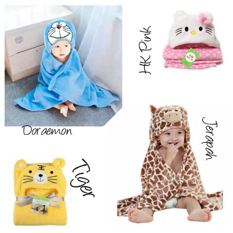 Selimut Topi Double Fleece/ Selimut Hoodie Bulu Bayi 3D Lucu